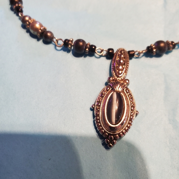 Silver, blue and charcoal beaded necklace - Picture 4 of 5